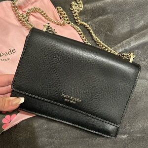 Kate Spade Black Leather Crossbody Bag with Gold Chain